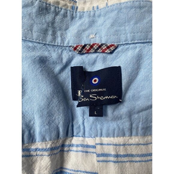 Ben Sherman Men's striped linen button up shirt Large Blue white - Picture 6 of 7